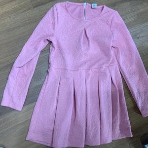 Dusty pink dress with pleated skirt and zipper.